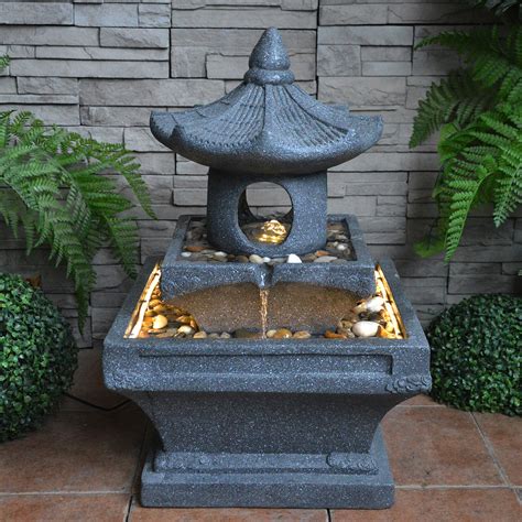 69cm Japanese Style Pagoda Garden Lantern Water Feature Fountain with LED Lights