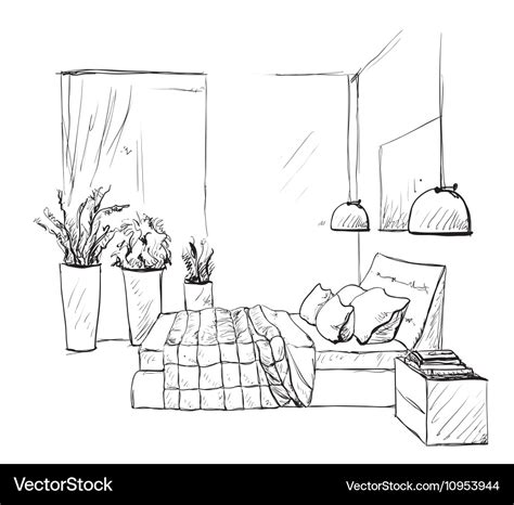 Bedroom modern interior sketch furniture Vector Image