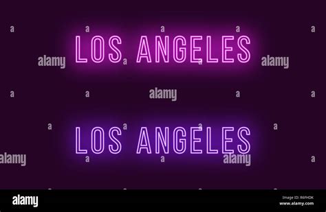 Neon name of Los Angeles city in USA. Vector text of Los Angeles, Neon inscription with ...