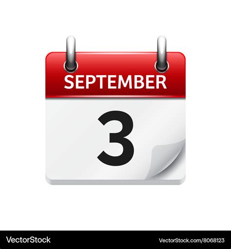 September 3 flat daily calendar icon Royalty Free Vector