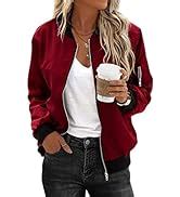 Amazon.com: Zeagoo Womens Bomber Jacket Spring Casual Jackets Lightweight Zip Up Jacket Coat ...