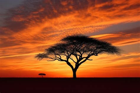 Premium AI Image | Silhouette of acacia tree at sunset in vast savanna created with generative ai