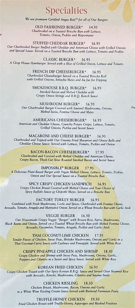 The Cheesecake Factory menu – SLC menu