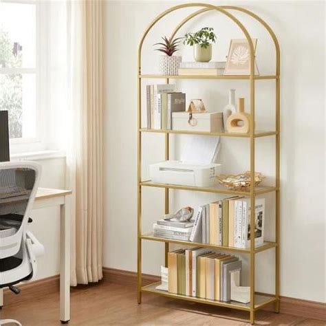 VASAGLE 5-Tier Gold Bookshelf Display Storage Shelf Modern Bookcase ...