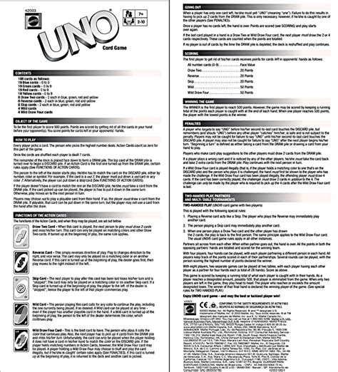 Uno Rules Printable