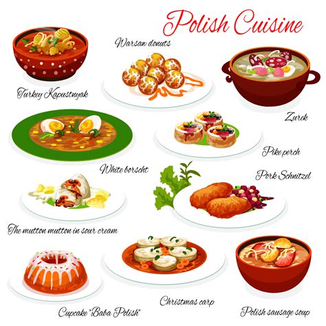 Polish cuisine food, Poland restaurant menu dishes 23589503 Vector Art ...