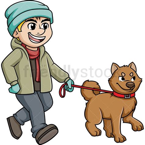 Man Walking Dog In The Winter Cartoon Clipart Vector - FriendlyStock