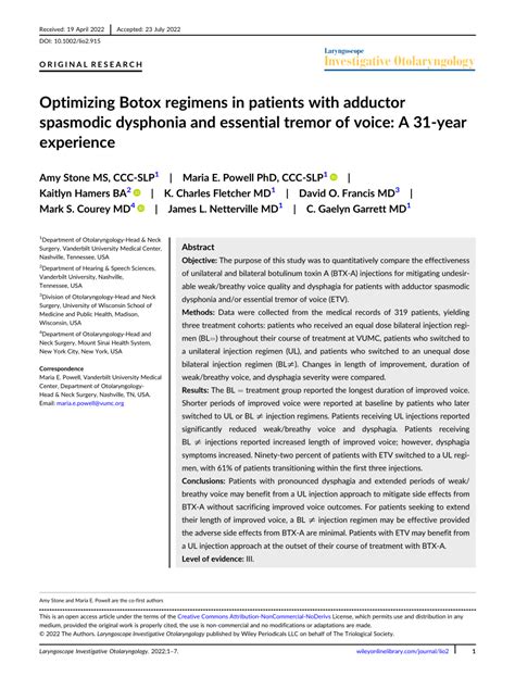 (PDF) Optimizing Botox regimens in patients with adductor spasmodic dysphonia and essential ...