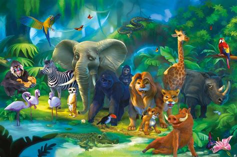 Jungle animals photo wall paper safari mural XXL jungle wall decoration chi... | Carta da parati ...