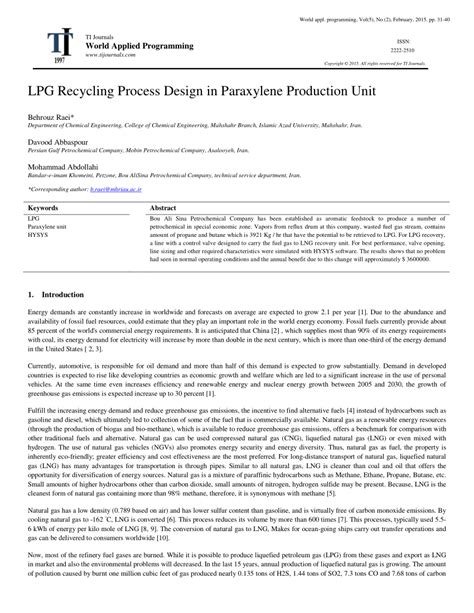 (PDF) LPG Recycling Process Design in Paraxylene Production Unit