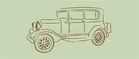 Vintage Car with Sketch or Line Art Design. Hand Drawn Vector Illustration. Stock Vector ...