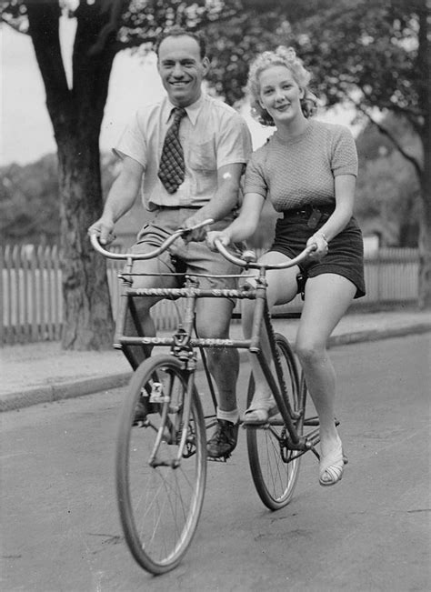 File:Man and woman on a Malvern Star abreast tandem bicycle, c. 1930s, by Sam Hood.jpg ...