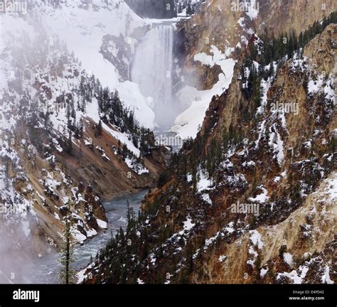 Lower Yellowstone Falls in Winter Stock Photo - Alamy