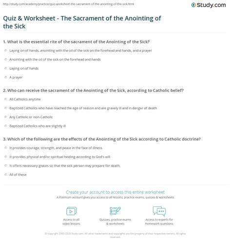 Quiz & Worksheet - The Sacrament of the Anointing of the Sick | Study.com