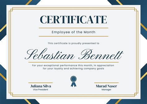 Printable Employee Of The Month Certificate