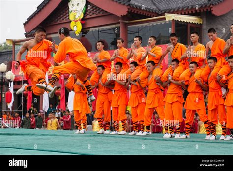 Shaolin Kung Fu student fighting on stage during the opening ceremony ...