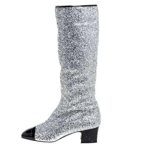 Chanel Silver Glitter Fantasy Knee Boots Size 41C at 1stDibs | chanel ...