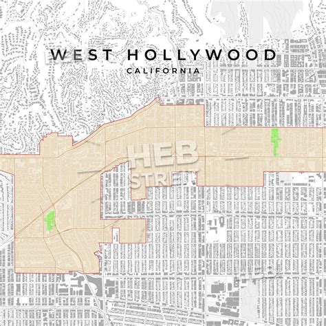 Vector map of West Hollywood, California, USA - HEBSTREITS | Map vector, West hollywood, Map