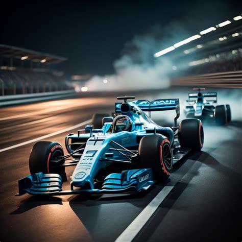 Premium AI Image | F1 cars in a futuristic city night race with tire smoke and sparks with ...