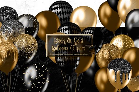 Black and Gold Balloons Clipart Graphic by Digital Curio · Creative Fabrica