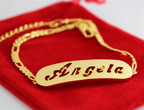 ANGELA Name Necklace & Name Bracelet Jewellery Set 18K Gold Plated Anniversary Custom Made ...