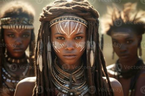 Wild African tribes. 3 African American young native women from wild ...