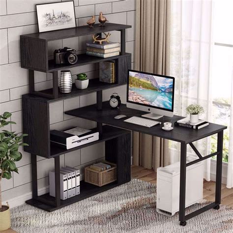 Tribesigns Rotating Computer Desk with 5 Shelves Bookshelf, Vintage ...