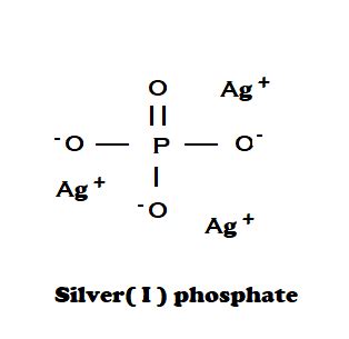 The formula of silver phosphate is:A. \\[AgP{O_4}\\] B. \\[A{g_3}P{O_4}\\]C. \\[A{g_2}{(P{O_4 ...