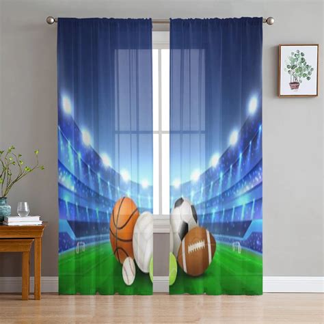 Basketball On The Sports Field Sheer Curtains For Bedroom Living Room Tulle Curtains For Kitchen ...