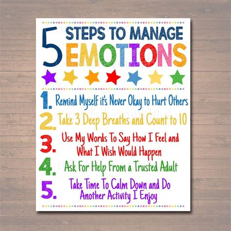 School Counselor Poster - 5 Steps To Manage Emotions | Counselors ...