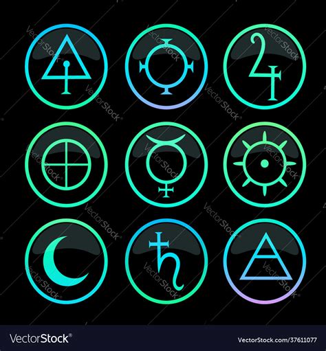 Bright neon alchemical magic signs in a round Vector Image