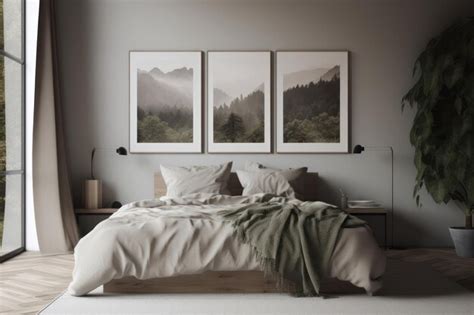 Premium AI Image | Minimalist Bedroom with Tranquil Landscape Poster