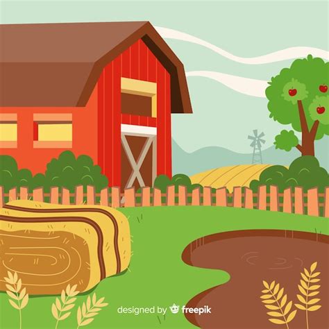 Cartoon farm landscape | Free Vector