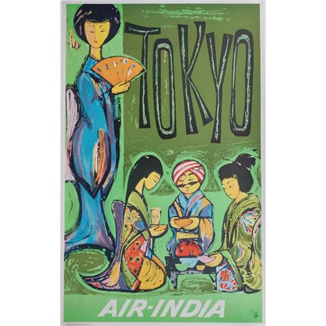 Original vintage travel poster Air India TOKYO
