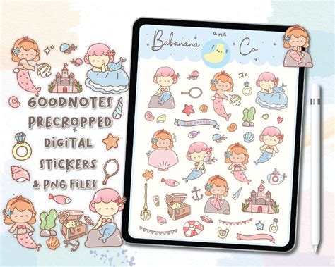 Cute mermaid digital stickers , Goodnotes Stickers , Cute Hand Draw , precropped png – babanana.co