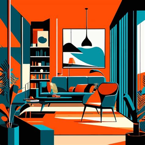 Premium Vector | Modern living room interior design vector illustration