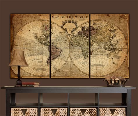 Globe Tan Map World Map Canvas, Vintage Map Art, Brown & Gold Map of World, Canvas Map, Royal ...