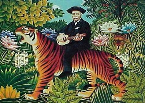 Tiger Riding Ukulele Man by Henri Rousseau mono deluxe