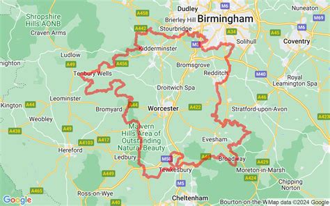 Map Of Worcestershire - County In West Midlands, England