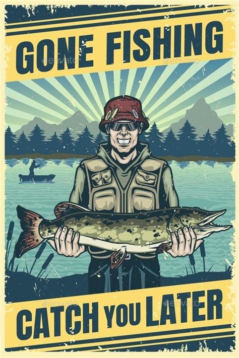 Fishing Vintage Colorful Poster | Fishing t shirts, Vector logo design, Tshirt designs