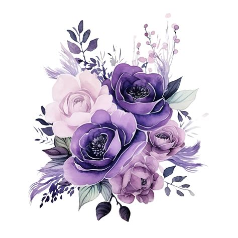 Elegant Purple Watercolor Flower Arrangement, Flower, Floral Arrangement, Spring Border PNG ...