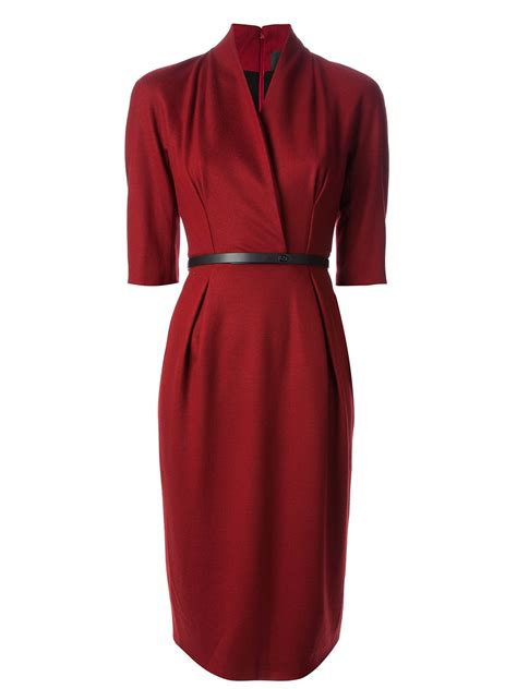 Gucci Belted Knee Length Dress in Red - Lyst