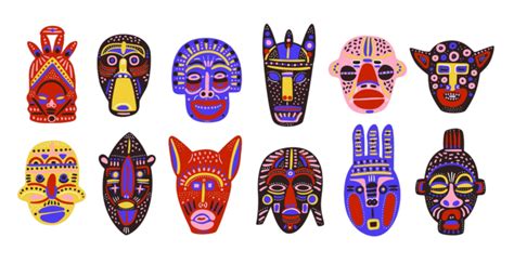 Traditional Tribal Masks Set, Indigenous, Set, Ethnic PNG and Vector with Transparent Background ...