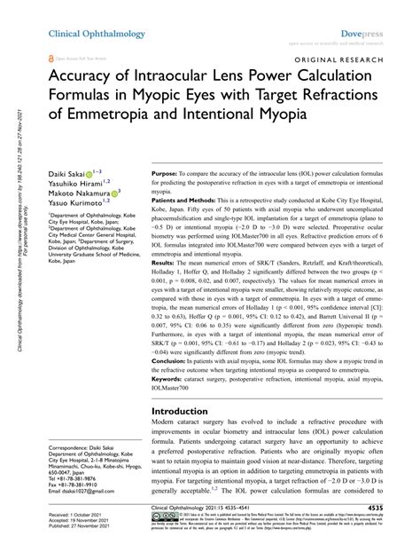 (PDF) Accuracy of Intraocular Lens Power Calculation Formulas in Myopic ...