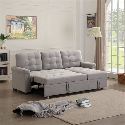 Modern Sleeper Sectional Sofa with Fold-Out Twin Size Sleeper, 33'' x 86'' x 54.5'' Upholstery ...