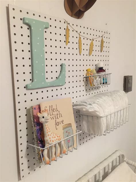 24x24in Girls Pegboard Nursery Decor // Changing Table