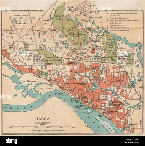 BENGAL/BANGLADESH. Dacca (Dhaka) city plan. British India, 1929 vintage map Stock Photo - Alamy