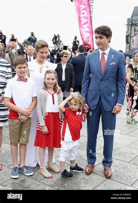 Justin Trudeau, Prime Minister of Canada and his wife Sophie Gregoire Trudeau and their children ...