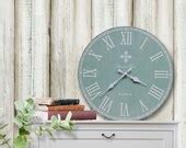 Items similar to Wood wall clock-white-light green-mute -vantage-restro chic-french style ...