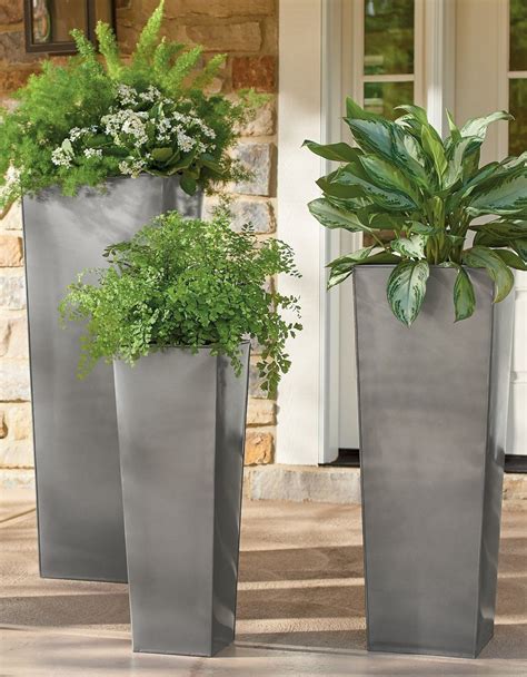 Stainless Steel Tapered Planter | Grandin Road | Front yard decor, Backyard landscaping, Tall ...